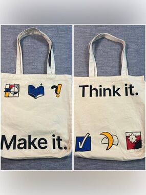 MAKE THINK IT Doodle Cream Abstract Geometric Bold Motivation Tote Shoulder Bag